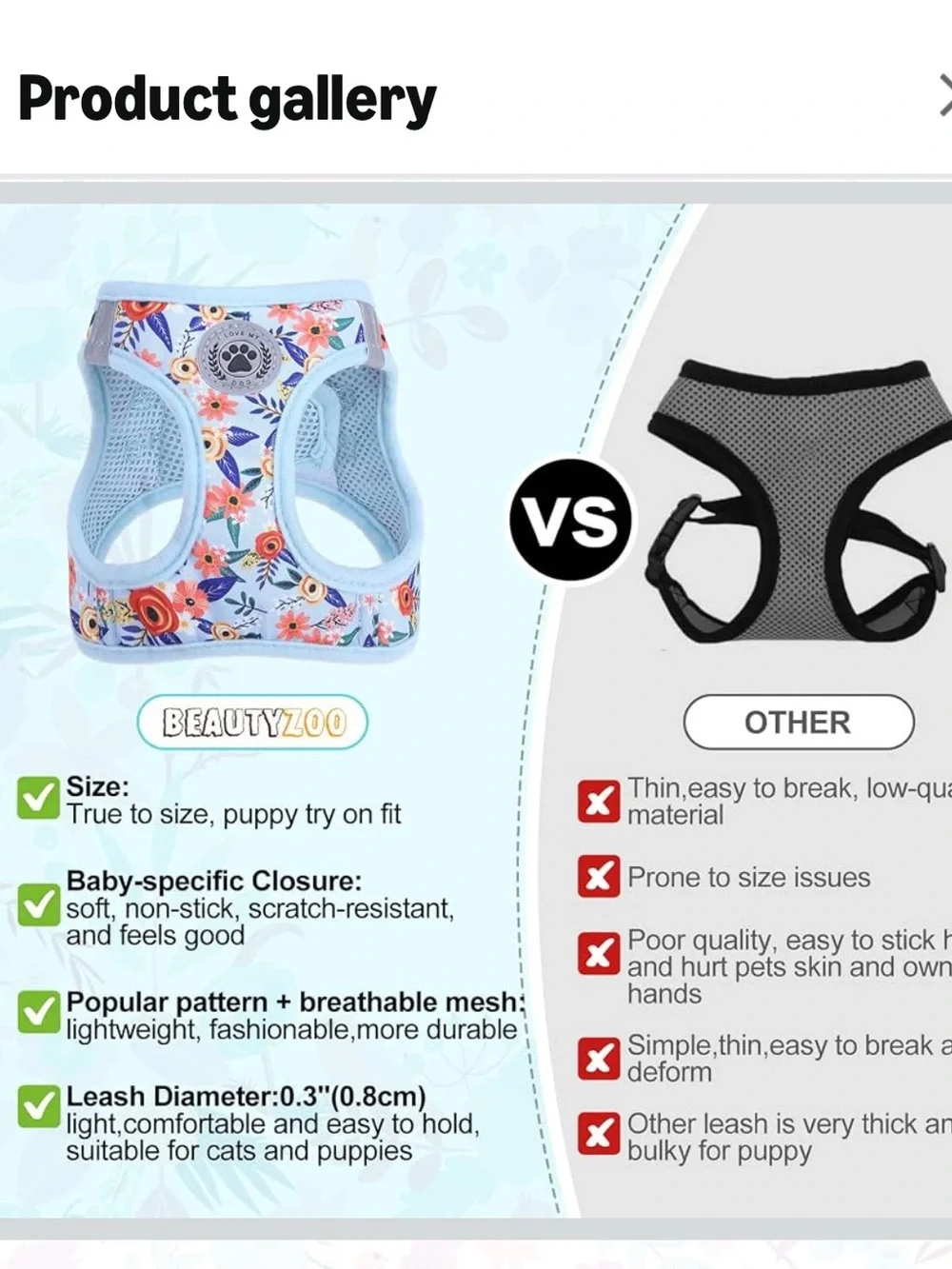 Small Dog Harness and Leash Set, No Pull Puppy Pet Vest- Floral,S